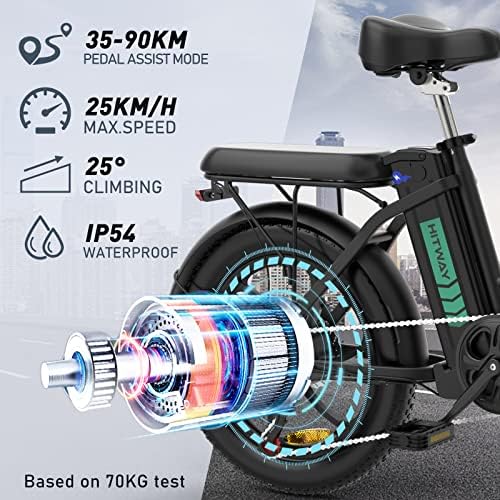 HITWAY Electric Bike, 20" Fat Tire Ebikes, 11.2Ah 250W 36V E Bike, 35-90KM Electric Folding Bikes with 7 Gears SHIMANO System City E Bike Mountain Bicycle for Adults