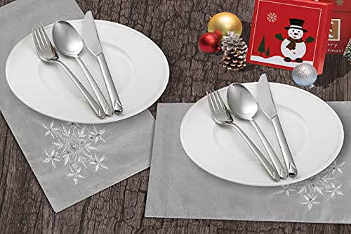 Owenie Christmas Table Placemats Set Of 4, Silver Placemats With Sequins Embroidery, Grey Place Mats For Dining Table, Xmas Holiday Tabletop Decor, Winter Table Decorations, Farmhouse 13 X 19 Inch #TOP6