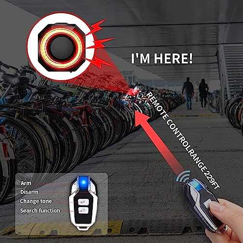 2 x pilot antykradzieżowy alarm rowerowy, alarm rowerowy z wykrywaniem wibracji, bezprzewodowy alarm motocyklowy z bezprzewodowym czujnikiem ruchu antykradzieżowym 110 dB do roweru elektrycznego,
