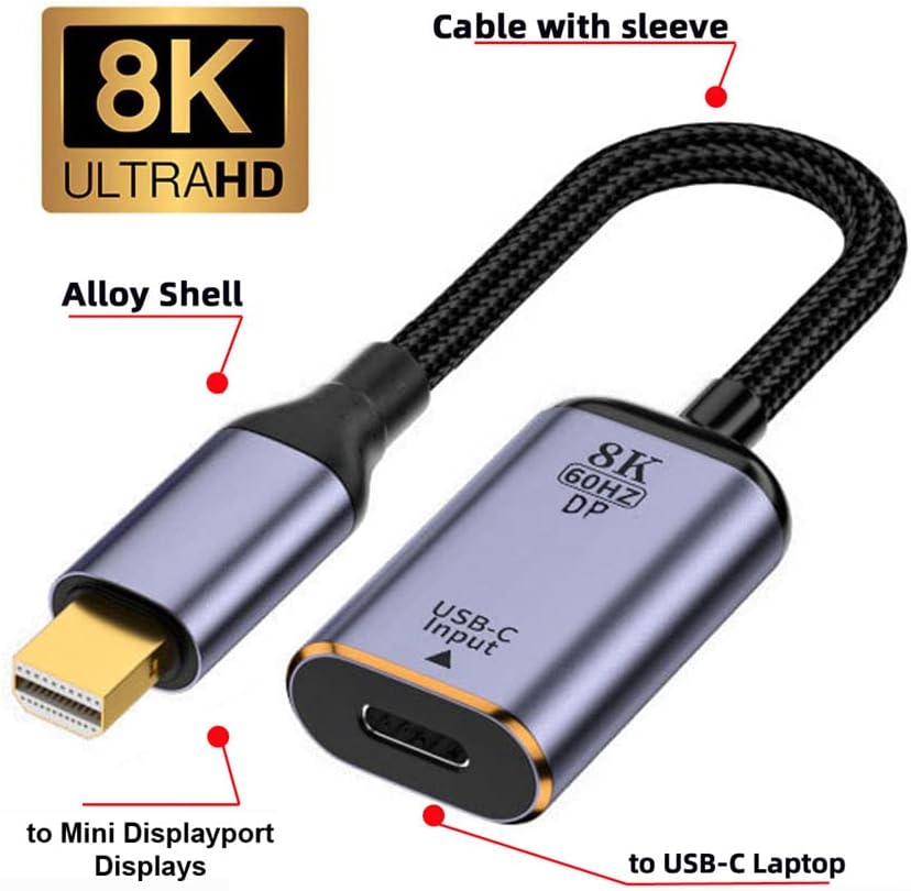 USB-C Type C Female Source to Mini Displayport DP 1.4 Sink HDTV Cable 8K@60hz 4K@120hz for Tablet Phone Laptop
