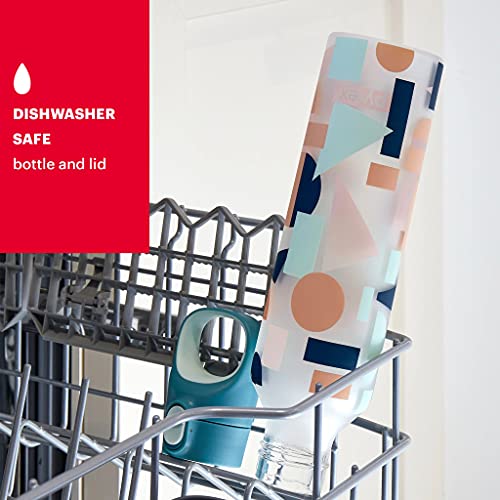 Pyrex 17.5-Oz Color Changing Glass Water Bottle With Silicone Coating, Leakproof And Textured Glass Reusable Water Bottle, Eco-Friendly, Bpa-Free Silicone Coating, Abstract Motion #TOP3