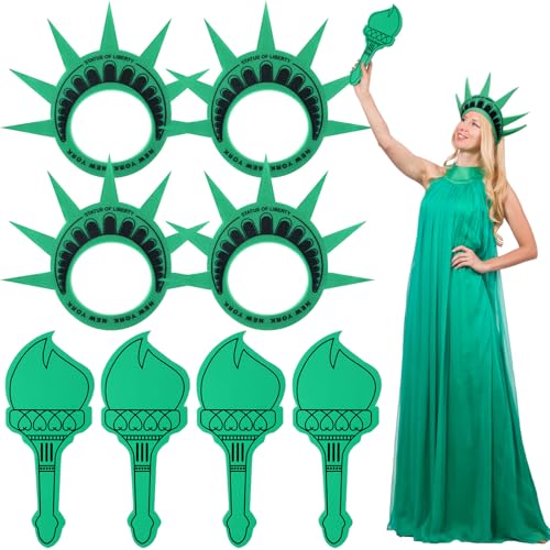 VioraWhite 4 Set Statue of Liberty Crown Hat and Torch Statue of Liberty Costume Souvenir Headband for New York Theme Parties New York Patriotic Party Accessories 4th July Outfit for Parades Event by VioraWhite - Used condition - US$19.24