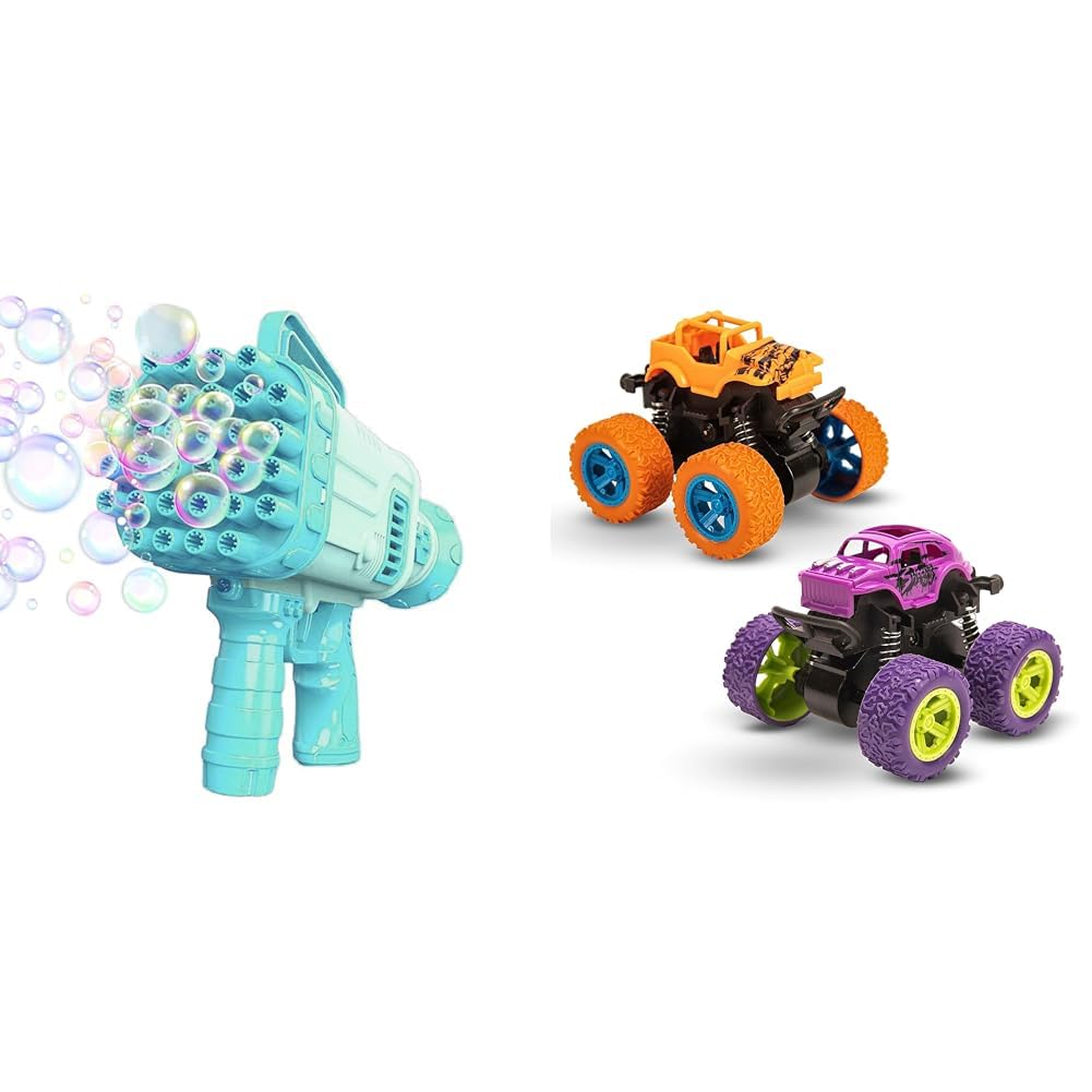 GRAPHENE 32 Hole Electric Gatling Bubble Gun for Kids with Soap Solution Indoor and Outdoor Toys (Color as per Stock) & GRAPHENE Monster Truck for Boys,Birthday Party Gift for Kids