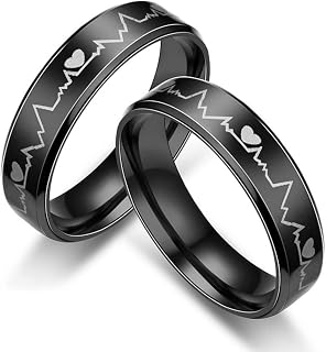 Heartbeat Rings for Couples Wedding Bands Sets for Him and Her Real Love Couple Ring I Love You More I Love You Most Matching Promise Rings