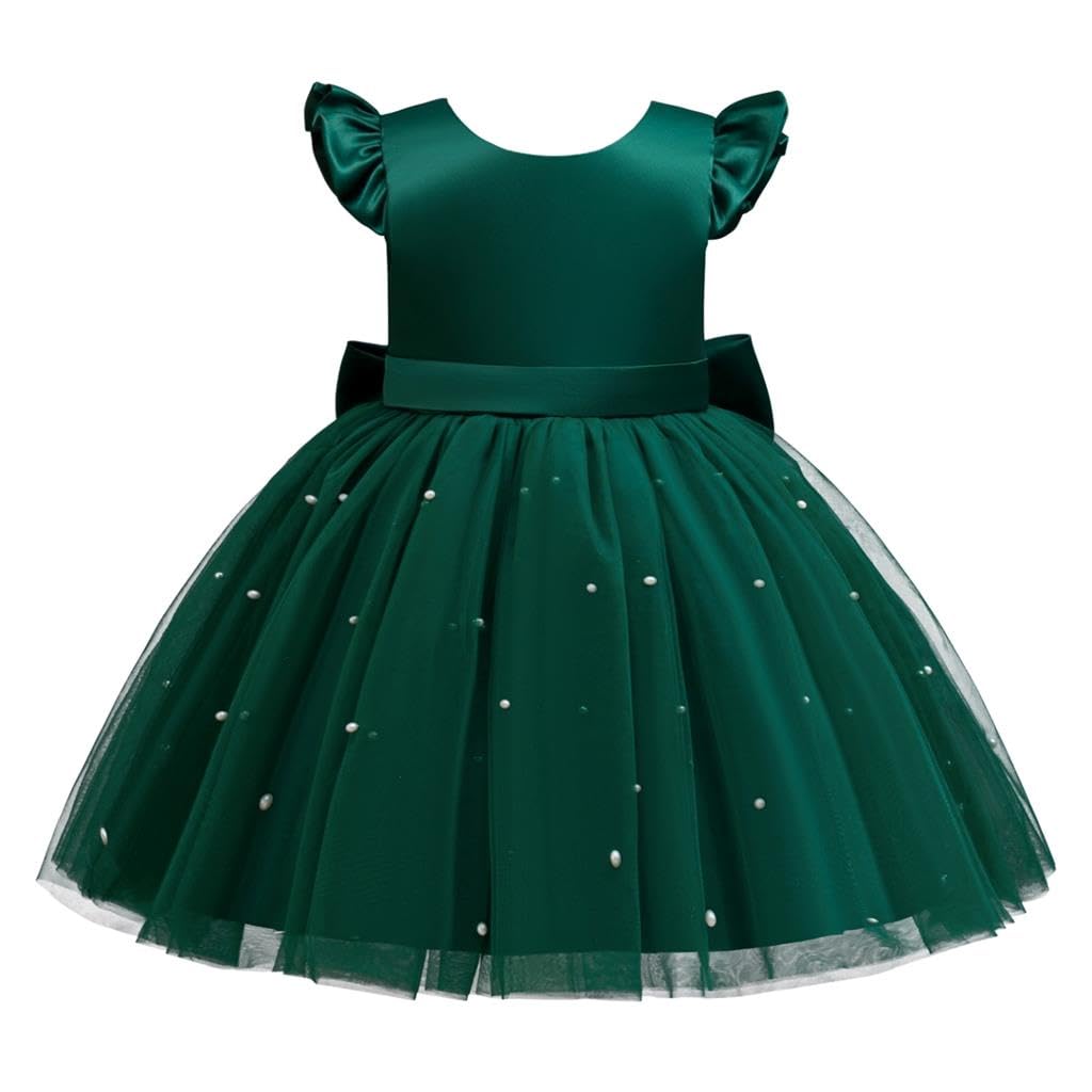 Lito Angels Vestido de Fiesta con Perlas para Niñas | Mangas con volantes, Falda amplia de tul, Perlas, Lazo trasero, Boda, Cumpleaños, Comunión