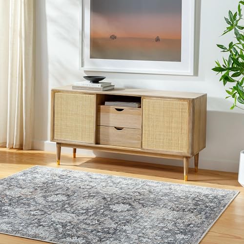 Livabliss x Vivir Lorelai Vintage Medallion Washable Area Rug, 8'10" x 12', Medium Gray, (9' x 12')
