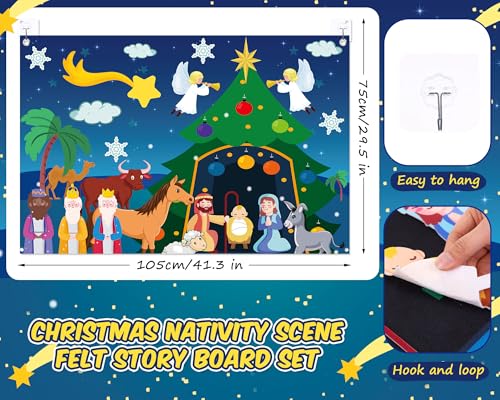 Yexiya Christmas Nativity Scene Felt Story Board Set for Toddlers Children, 3.4 Feet Nativity Crafts for Kids Preschool Sunday School Decorations Reusable Wall Hanging Gift for Boys Girls (Fresh) by Yexiya - Image 2