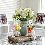 Easter decor for home - Easter Bunny decorations -Resin rabbits With carrot and eggs -Bunny statues for indoor tabletop decor,Adorable rabbit figurines for easter table decor,Home,office,gifts