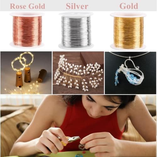 KLYNGTSK 3 Rolls Craft Wire 0.3mm Jewelry Wire Tarnish Resistant Copper Beading Wire Colorful Wire Rolls with Wire cutter for Jewelry Making Modelling Sculpture Making DIY Crafts,50M(164 Feet)/Roll