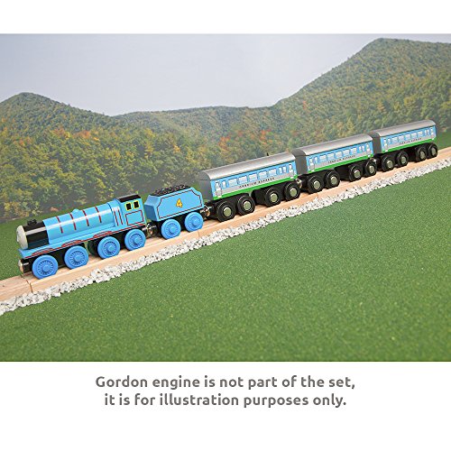 Orbrium Toys 3 Pcs Large Wooden Railway Express Coach Cars, Fits Thomas, Brio, Chuggington