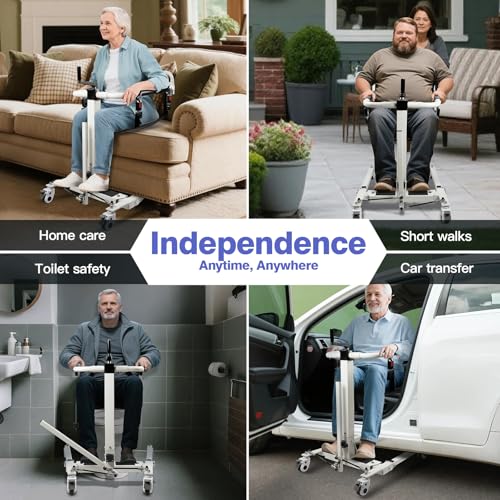 Jinrrenyi 5 in 1 Foldable Patient Lift Transfer Chair with Removable Split Seat, Patient Lift Wheelchair, Adjustable Height Lift Nursing with 4 Casters for Caregivers Home Seniors, Max Load 440Lbs