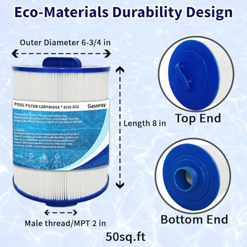 Gasoray PAS50SV-F2M Hot Tub Spa Filter Cartridge, Compatible with Unicel 6CH-502, Filbur FC-0311, Master Deluxe M60506, Magnum AR50, Baleen AK-90161, Excel Filters XLS-604 Artesian Spas Filter, 2 Pack