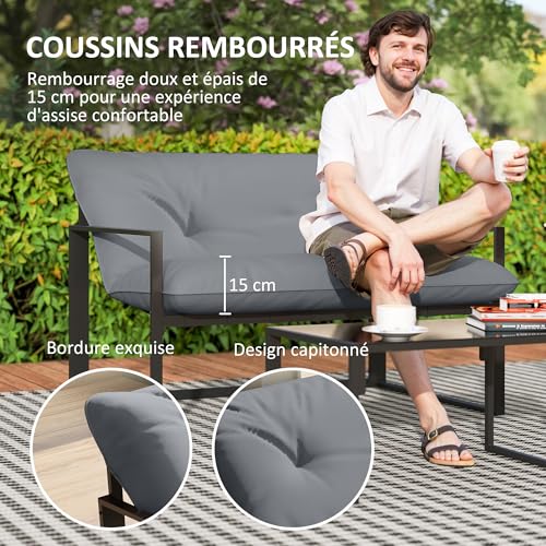 Salon de jardin 4 pièces Outsunny avec canapé table basse et 2 fauteuils