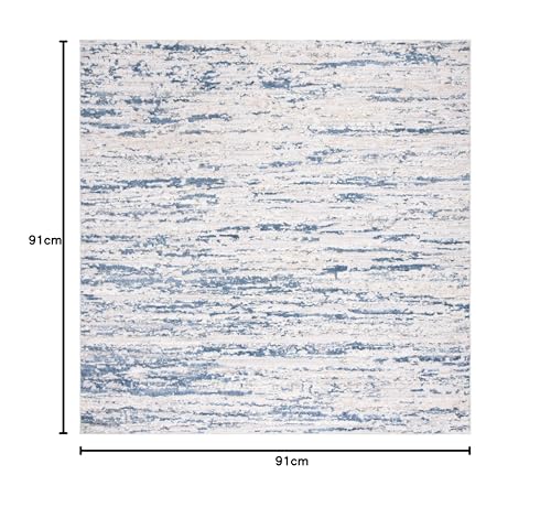 Safavieh Modern Rug for Living Room Dining Room, Bedroom - Amelia Collection, Short Pile, in Ivory and Blue, 91 X 91 cm - Image 2
