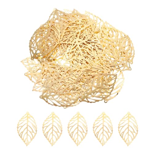 uxcell 50Pcs Hollow Leaf Ornaments Pendant Metal Hollow Tree Leaves Decoration Crafts for Making DIY Earring Necklace Hairpin Hair Clip Clothing Crafts (Gold 4.4 x 2.6cm)