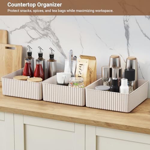 Image of Decorative Storage Bins with Lids, Set of 6, 3 Size Baskets, Ivory