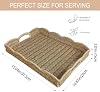 Bandeja de Servir con Borde Festoneado, Bandeja Rectangular de Mimbre con Asas, Ideal para Desayuno o Comidas en Cama y Sofá, Bandeja Decorativa para Mesa de Café para Mejorar la Comida (Beige) 4