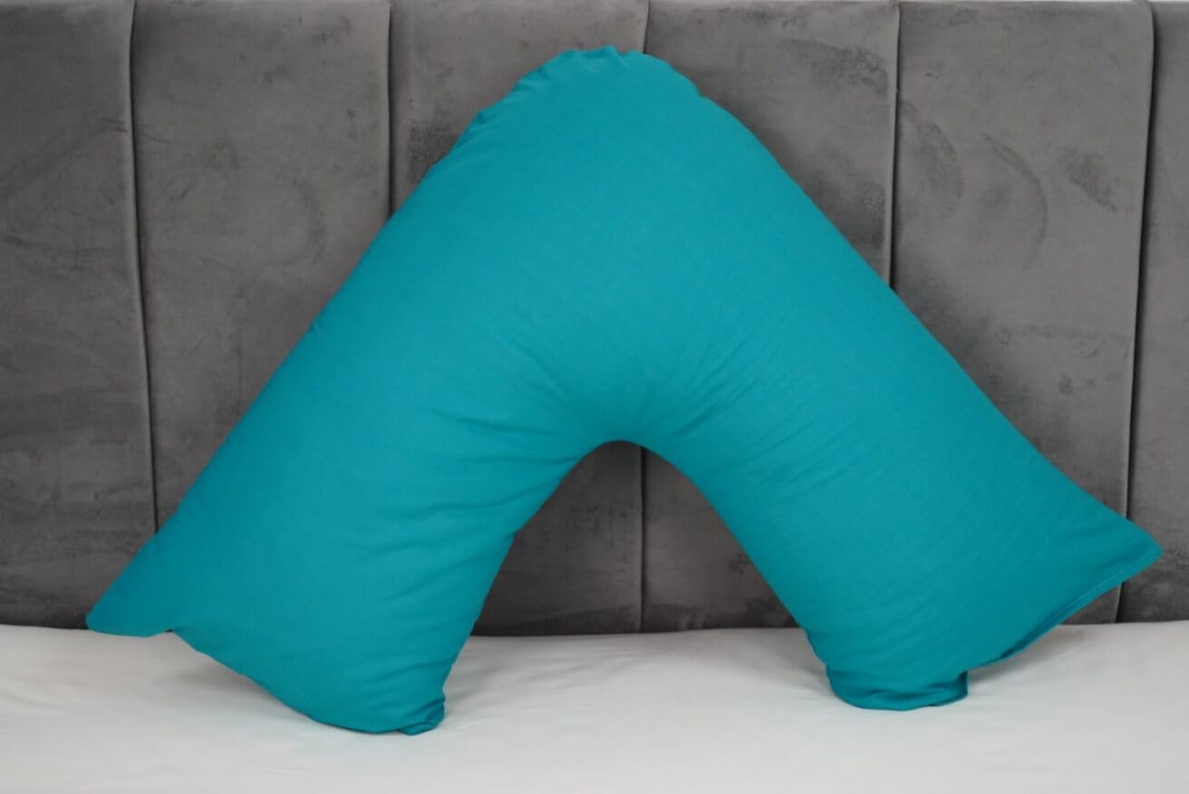 Orthopaedic V-pillow with Free pillowcase- Pregnancy Support V Shaped Triangle Pillow with polycotton pillowcase 74x34cm-Hollow Fibre V-pillow for for Neck,Maternity Pregnancy Support (Teal)