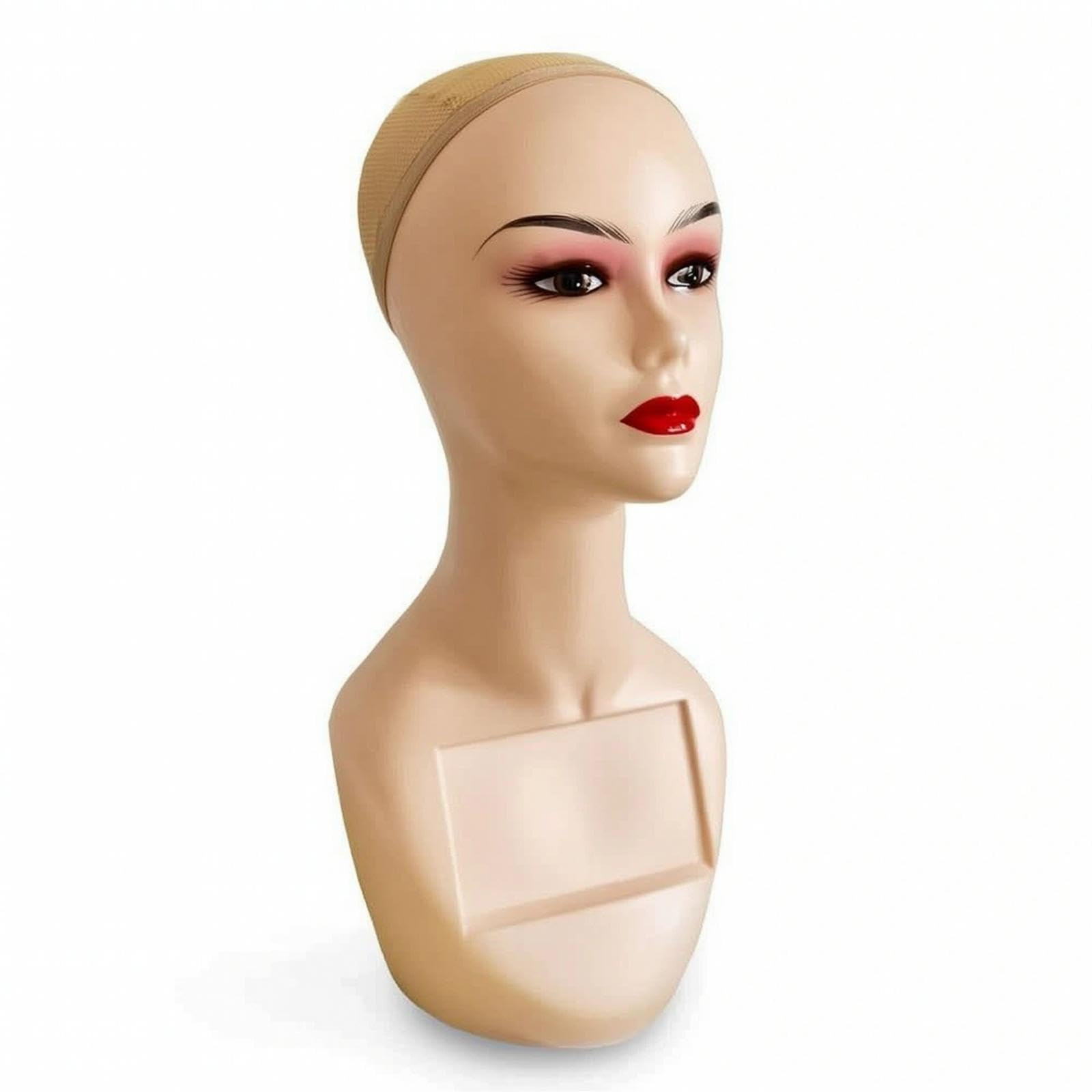 Hairpiece Display Head with Chest Panel Realistic Female Mannequin Head with Shoulders Professional for Hairstylists, Cosmetology Students White-image-35