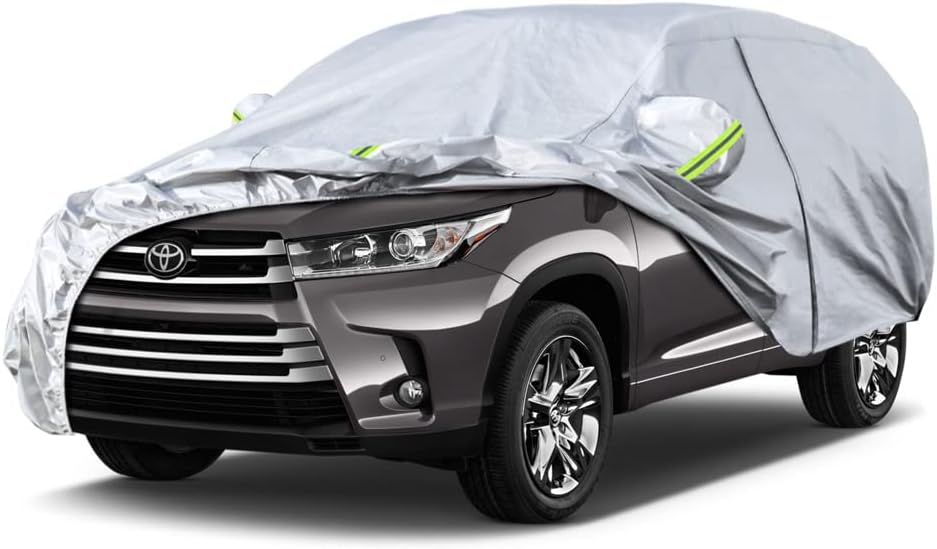 Koukou SUV Car Cover Custom Fit Toyota Highlander from 2007 to 2025,Waterproof Car Cover All Weather for Automobiles Outdoor Indoor with Zipper Door, Sun Rain Dust Snow Protection. Custom fit Toyota Highlander 2007-2025 Silver