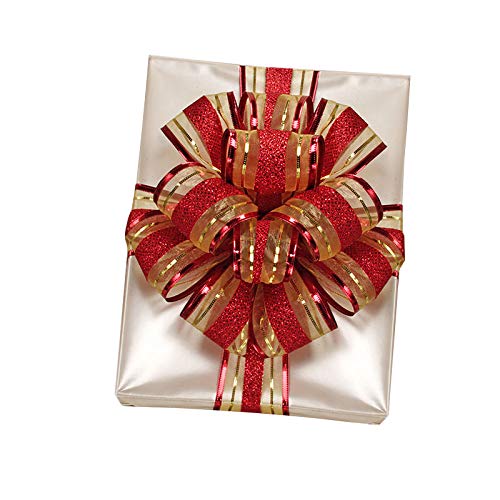 Image of Red Gold Christmas Wired Ribbon - 2 1 /2 inch x 10 Yards, Striped, Gift Wrapping, Wreath Decoration, Garland, Tree Topper Bow, Wedding, Reception, Anniversary, Fall, Valentine's Day