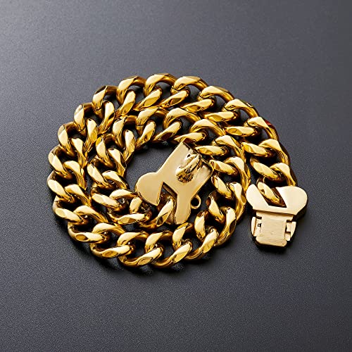Petoo Gold Edelstahl Cuban Link Heavy Duty Hundehalsband für kleine, mittelgroße und große Hunde, American Bully Französische Bulldogge Halskette Halsband mit Sicherheit