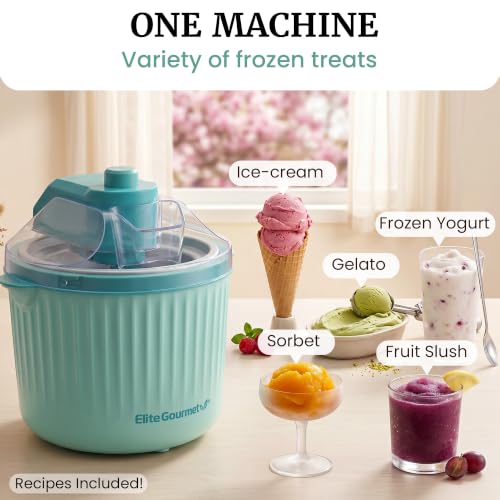 Image of Elite Gourmet EIM1750 Self-Churning Electric 1Qt. Ice Cream Maker, Homemade Ice Cream, Gelato, Sorbet & Frozen Yogurt in Under 20 Minutes, No Ice or Salt Needed, 25+ Recipes Included, Mint