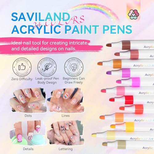 Image of SAVILAND Nail Art Pens Set: 24 Summer Colors Nail Polish Pens for Nail Art, 10s Quick-Dry Waterproof Nail Art Pens with Fine Tips for Painting Nails, DIY Home Salon Manicure Beginners
