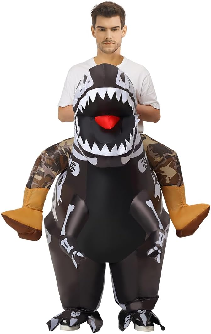 COMIN Inflatable Dinosaur Costume Adults Ride-on Inflatables Blow Up Dino Costume Skeleton Funny Dress for Halloween Party