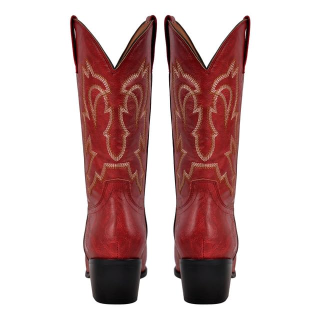 Yolkomo Cowboy Boots for Women Red Western Cowgirl Boots, Pointed Toe, Mid Calf, Knee High4