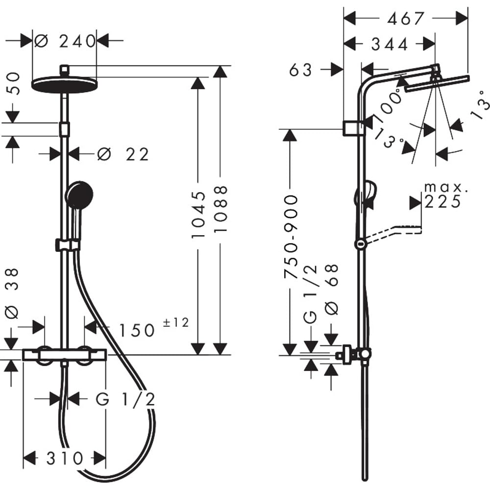 Hansgrohe Raindance S - Doucheset met thermostaat, diameter 24 cm, 3 stralen, EcoSmart , geborsteld zwart chroom 28825340