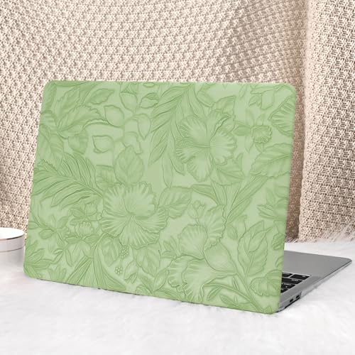 Seorsok Compatible with MacBook Air 13 Inch Case 2022 2021 2020-2018 Release A1932 A2179 M1 A2337,Elegant Leaves Flowers Leather Plastic Hard Shell Case with Keyboard Cover,Green Blooming Floral