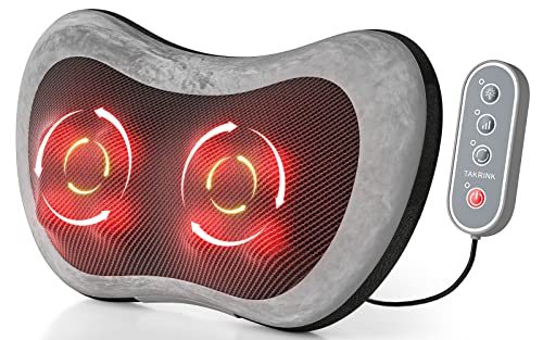 TAKRINK Coussin Massage Shiatsu Masseur Dos avec Chauffant 8 Nœuds 3 Vitesses Réglable avec Télécommande Malaxage en Tissus Profonds pour Cou Dos et Épaules Cadeau Parents Femelle Noël Saint Valentin… Cover