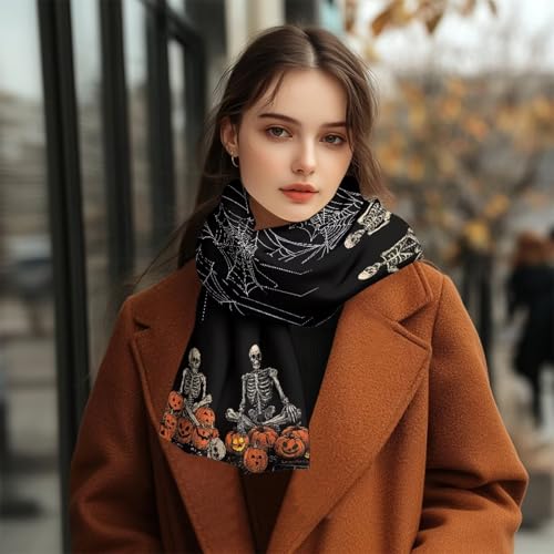 Babrukda Colorful Bat Winter Scarf for Women Cold Weather Thick Funny Scarf Soft Halloween Party Oversized Shawl Scarves4