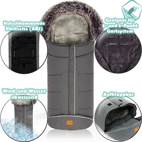 Winterfußsack Mavensi mit Einlage aus 100% Merino Lammfell extra warm mit Coral Fleece für Kinderwagen Buggy Jogger Fußsack