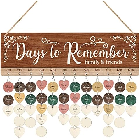 TOARTi Vintage Family Friends Birthday Reminder Calendar Board, (15.8''x4.8'' with 100pcs wood tags), Days to Remember Wooden Calendar Sign Plaque, DIY Birthday Calendar Mother's Day Gift for Mom Cover