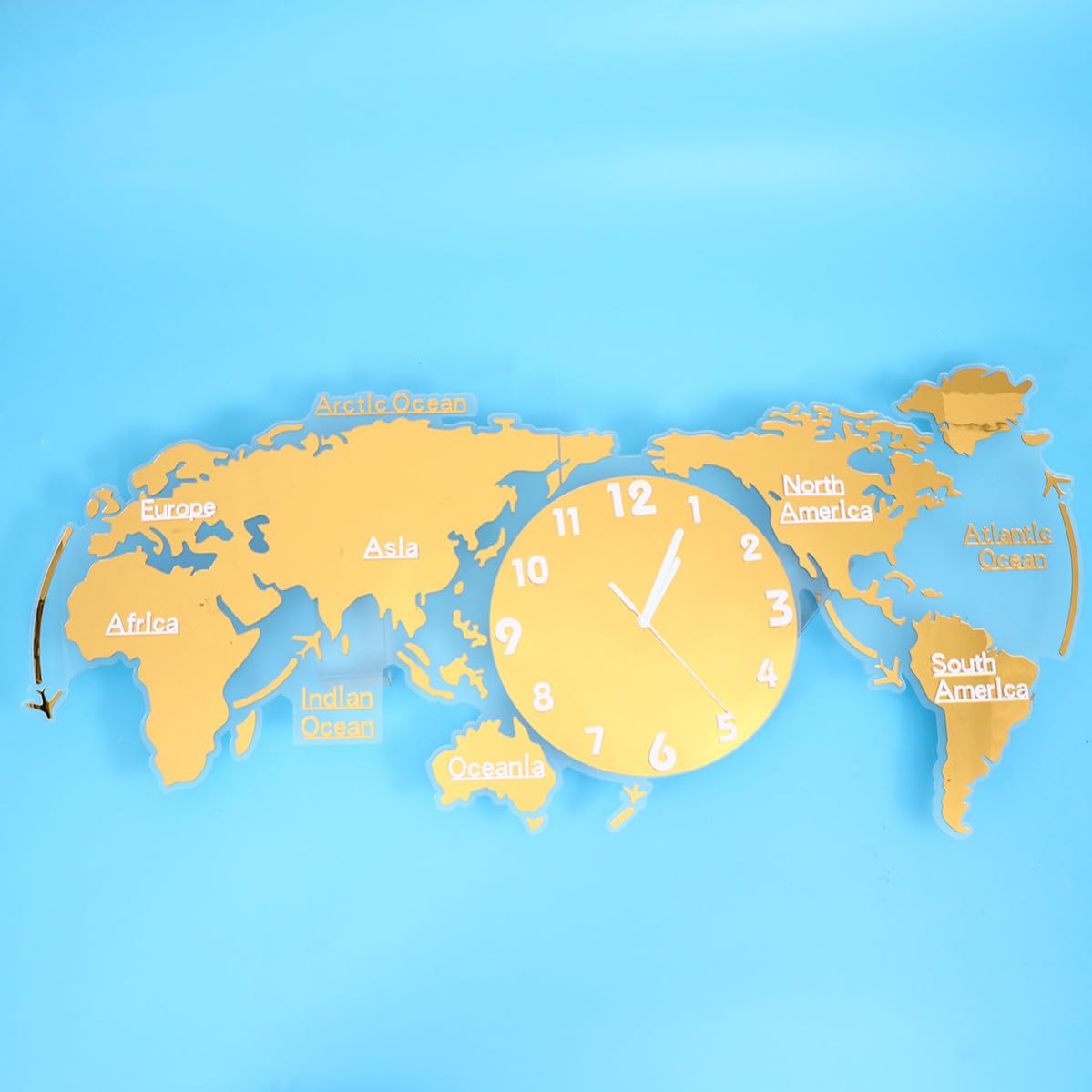 BESTOYARD Acrilico Orologio da Parete con Mappa Globale Silenzioso