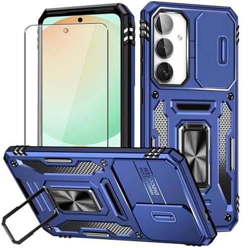 for Samsung Galaxy S24 FE Case with Screen Protector and with Camera Cover 360Military Grade Rotatable Kickstand (Heavy Duty) Shockproof Protective Case for Samsung Galaxy S24 FE Navy Blue