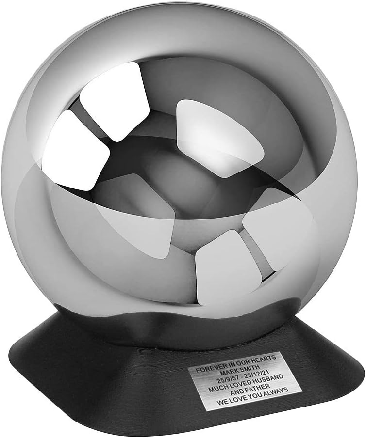 Sphere Shaped Stainless Steel Urn with Separately ABS Base, Outdoor Waterproof Urn for Adult Ashes, Urn for Garden (Memorial Plaque/YES)