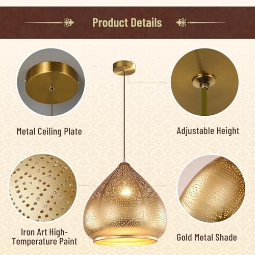 Image of 2-Pack Hanging Pendant Light Gold Turkish Moroccan Ceiling Light