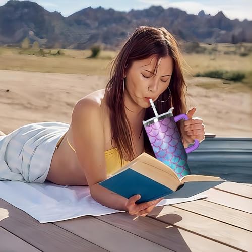 40oz Mermaid Stainless Steel Tumbler with Handle and Straw, Insulated Cup Travel Coffee Mug Water Bottle with Lid and Straw, Animal Lovers Women Gifts by Stunnoosy - Used condition - Image 6