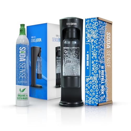 SENSEation Soda Machine Kitchen Gadgets, New Home Essentials - Sparkling Water Maker Set With 1 Threaded CO2 Cartridge & Reusable Carbonation Bottle