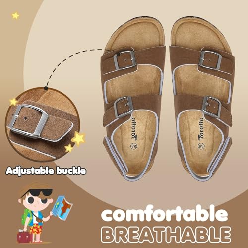 Image of Torotto Toddler Kids Sandals Boys Girls Cork Footbed Sandals with Adjustable Buckle Casual Slides Open Toes Flat