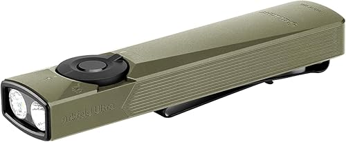 OLIGHT Arkfeld Ultra - Linterna plana EDC de 1400 lúmenes, luz de bolsillo compacta recargable que combina LED blanco, UV y haz verde, fuentes