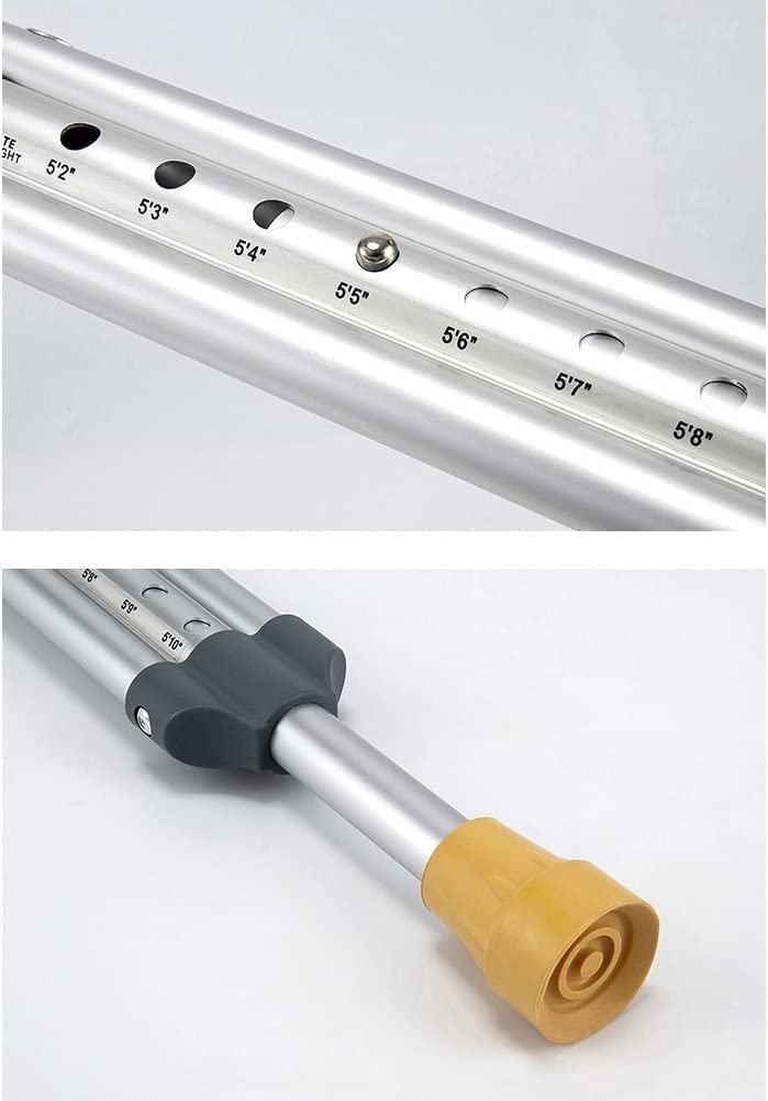 PAASHE Muletas Ligeras para Axilas, 1 par de Bastones médicos de Aluminio, Bastones auxiliares para Caminar, bastón Ajustable en Altura para Adultos