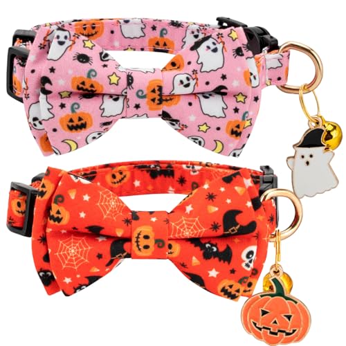 2 Pack Halloween Breakaway Cat Collar with Bow Tie and Bell for B...