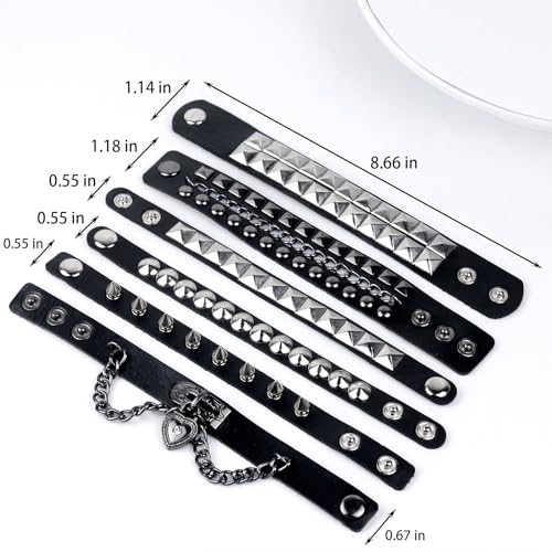 LAPOHI 6 PCS Leather Bracelets for Men Women Punk Goth Rock Spiked 80s Stuff Cool Metal Studded Accessories Black Cuff Wristband for Party Cosplay Night Club Sexy Gift Halloween3