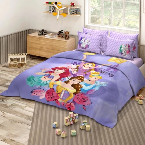 Image of Sassoon Disney Princess Story Digital Printed 100% Cotton Bedsheet with 2 Pillow Covers in 300TC
