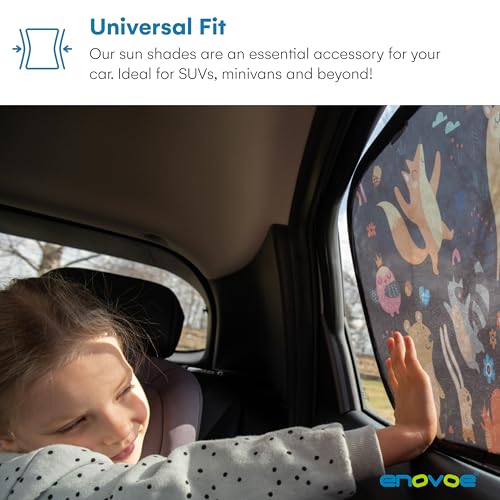 Image of Window Sun Shade for Baby - Sun Blocker Cover and Visor for Car Side Windows - Shield Protector - Sunshades for Rear Windows - Cartoon Animal Design (2 Pack) 19 inchx12 inch