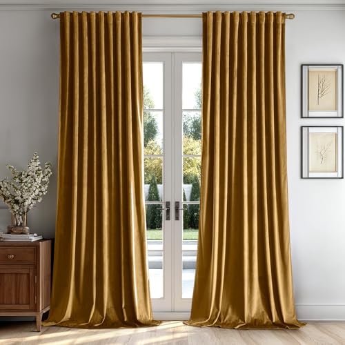 Image of MIULEE Gold Velvet Pinch Pleat Blackout Curtains W52 X L90 Inches | 2 Panels,Luxury,Thermal Insulated,Super Soft,Back Tab & Rod Pocket,for Bedroom Living Room
